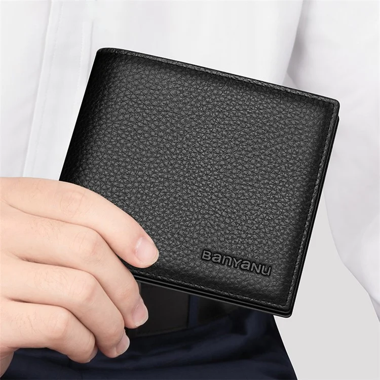 BANYANU N887 Carteira de Couro de Vaca de Primeira Camada Masculina de Bolso Curto - Bolsa de Armazenamento de Dinheiro e Cartão em Trifold - Café