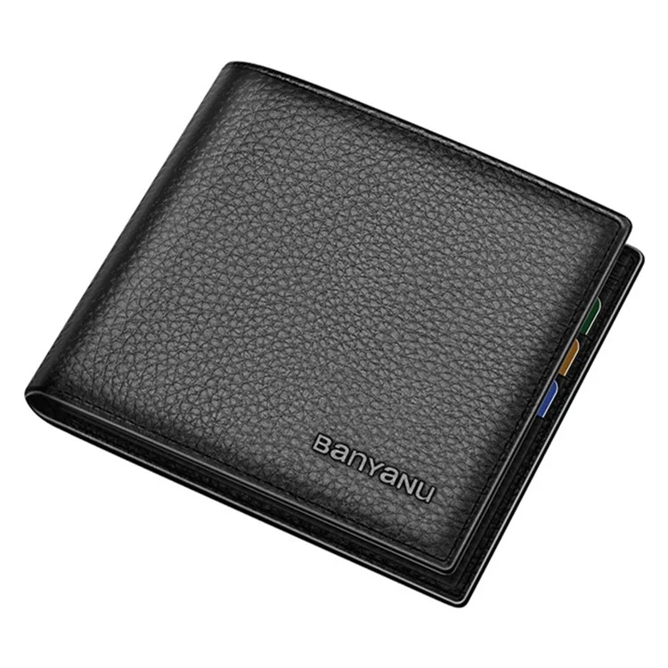 BANYANU N887 Carteira de Couro de Vaca de Primeira Camada Masculina de Bolso Curto - Bolsa de Armazenamento de Dinheiro e Cartão em Trifold - Café
