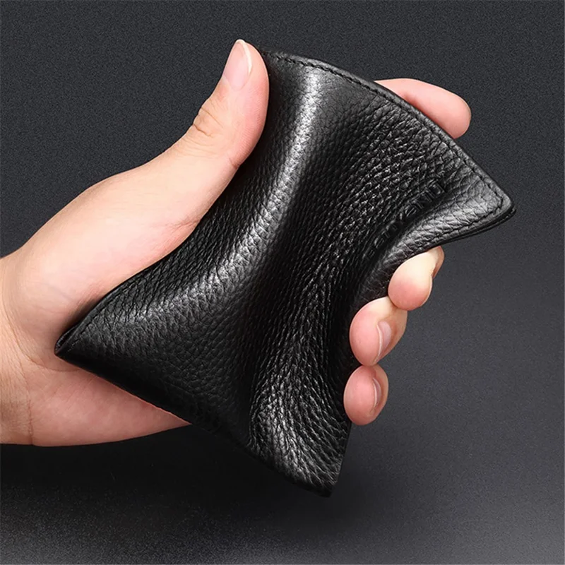 BANYANU N887 First Layer Cowhide Men Short Wallet Card Cash Storage Bag - Black Trifold