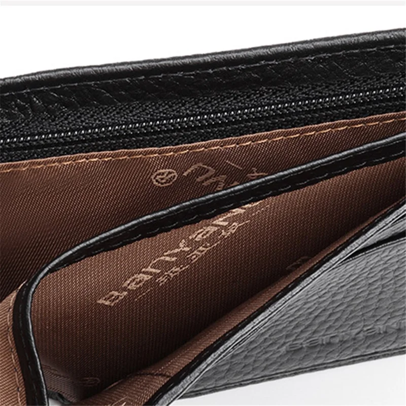 BANYANU N887 First Layer Cowhide Men Short Wallet Card Cash Storage Bag - Black Trifold