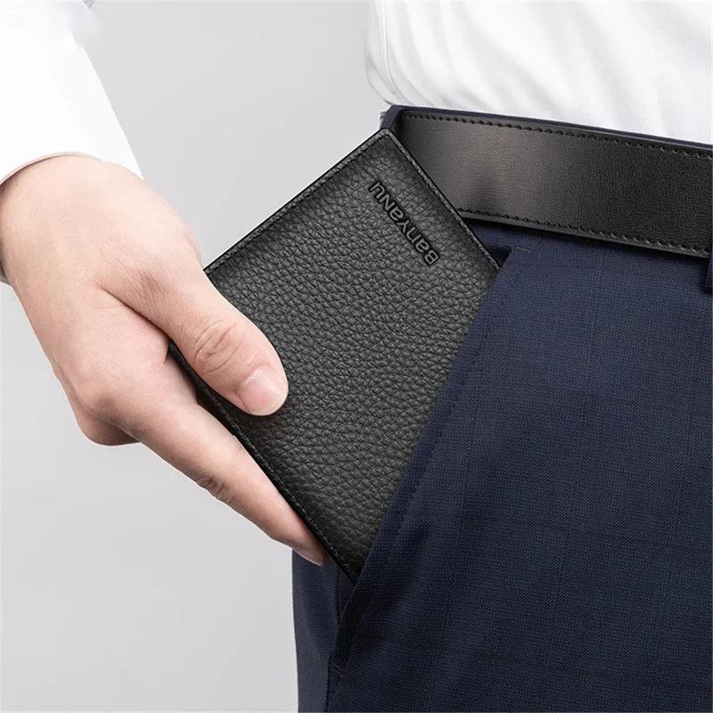 BANYANU N887 First Layer Cowhide Men Short Wallet Card Cash Storage Bag - Black Trifold