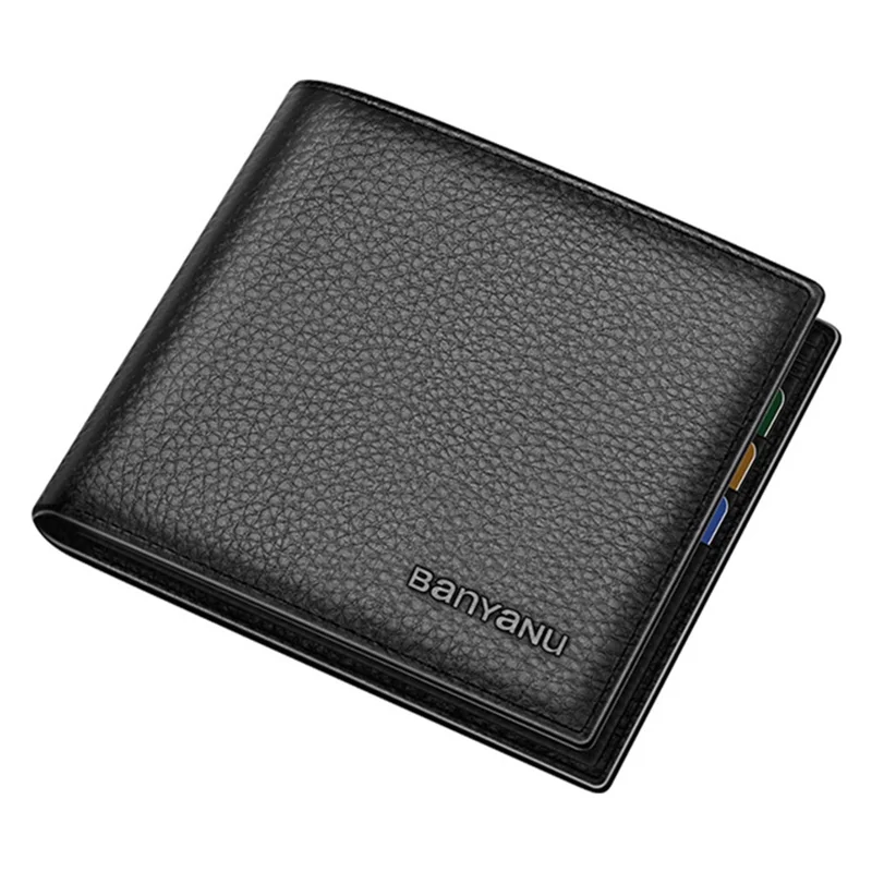 BANYANU N887 First Layer Cowhide Men Short Wallet Card Cash Storage Bag - Black Trifold
