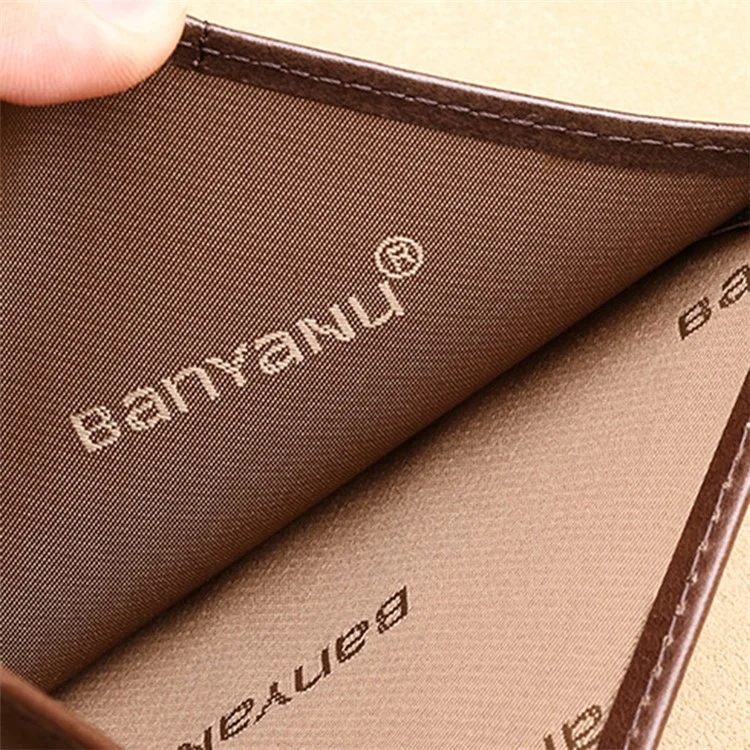 BANYANU N776 Carteira Curta de Couro de Boi para Homens - Ultra-fina Bolsa de Armazenamento de Dinheiro e Cartão - Couro Retro / Café