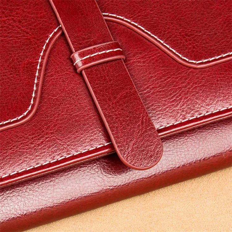 BANYANU BYN-8088 Portefeuille long pour femmes Stylish Oil Wax Cowhide Clutch Purse - Vin Rouge