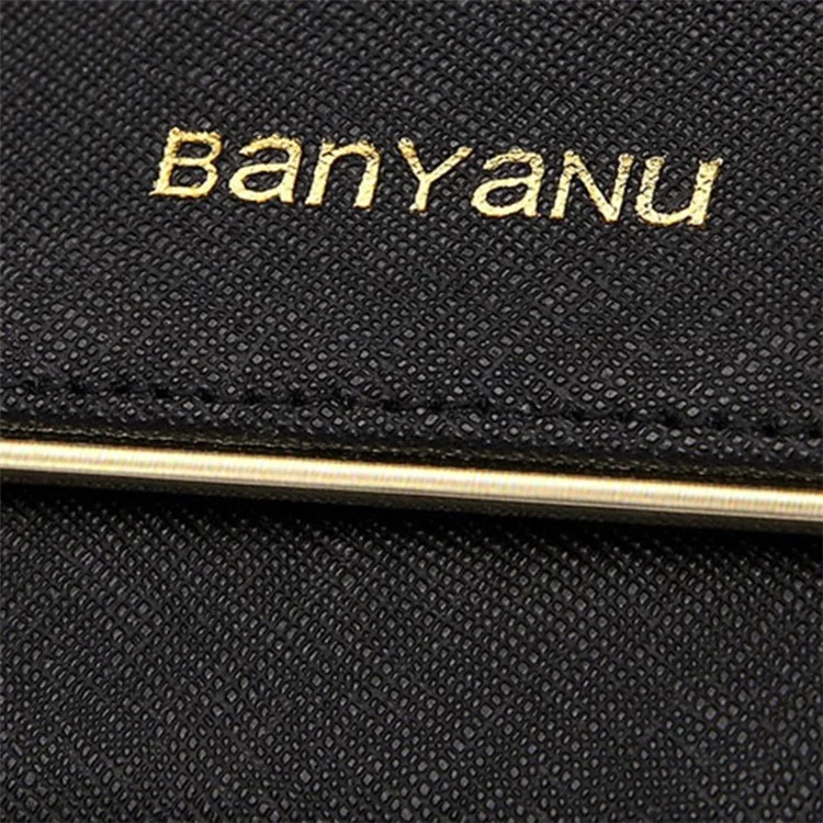 BANYANU BYN-1611 Second-layer Cowhide Women Long Wallet Tri-fold Clutch Purse - Black