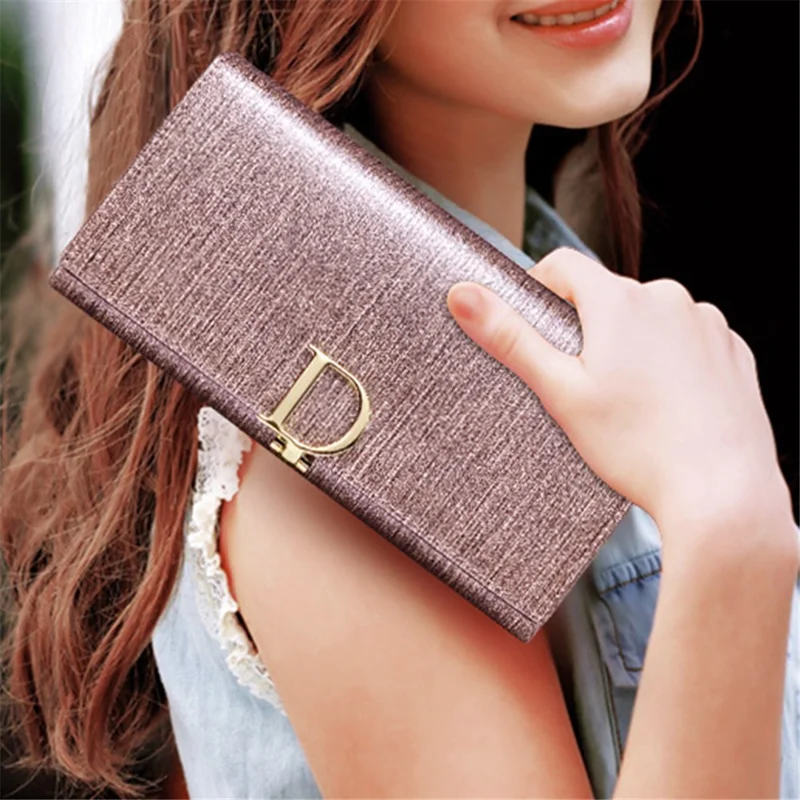 BANYANU BYN-3212 D Buckle Wallet Pearlized Cowhide Leather Women Clutch - Shimmer Grey