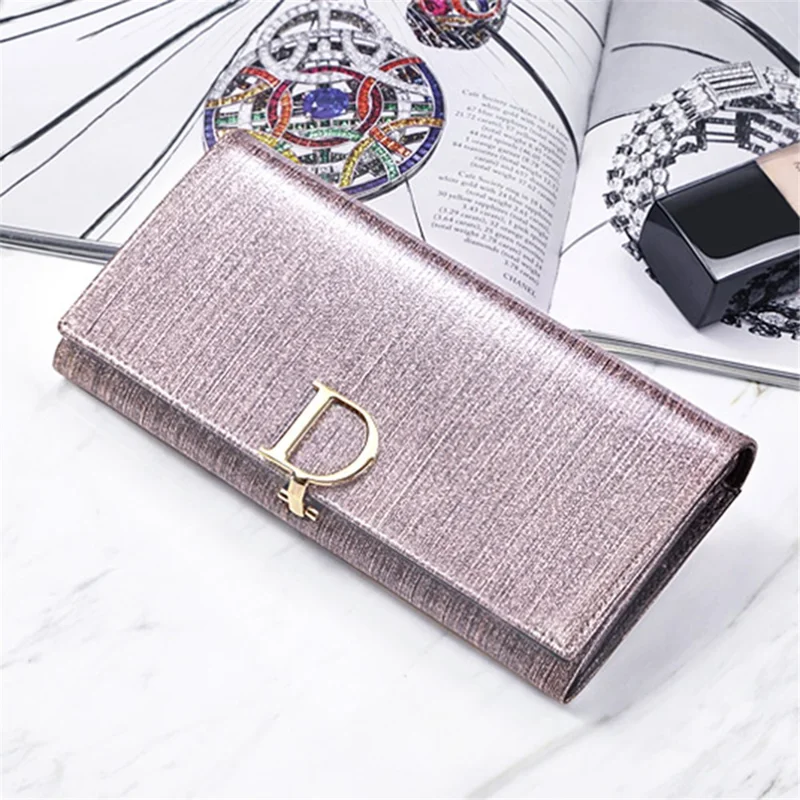 BANYANU BYN-3212 D Buckle Wallet Pearlized Cowhide Leather Women Clutch - Shimmer Grey