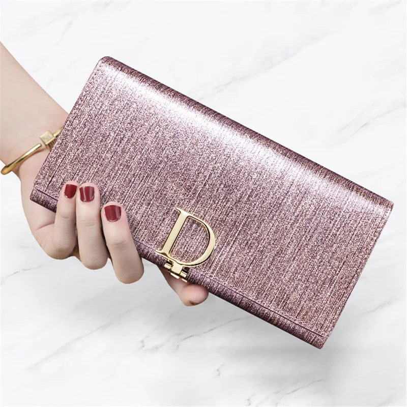 BANYANU BYN-3212 D Buckle Wallet Pearlized Cowhide Leather Women Clutch - Shimmer Grey