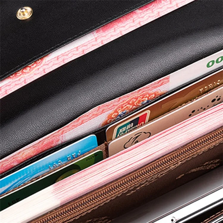 BANYANU BYN-1655 Second-layer Cowhide Women Wallet Cross Texture Long Purse - Wine Red