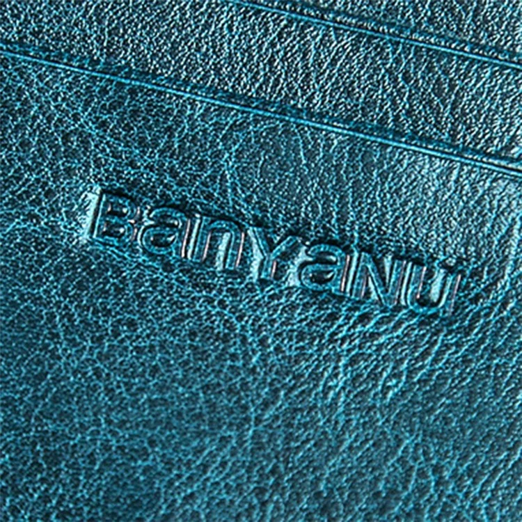 BANYANU BYN-8133 Carteira Longa Retrô Feminina de Couro Encerado de Grande Capacidade - Azul Pavão 