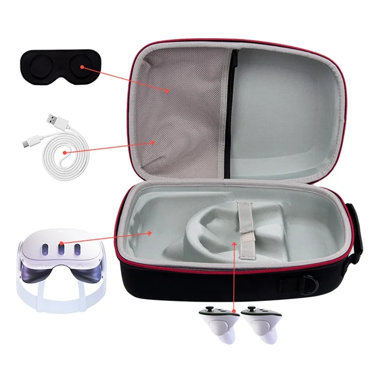 For Meta Quest 3 VR Headset Travel Hard Case EVA Storage Box + Eye Patch