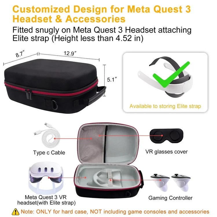 For Meta Quest 3 VR Headset Travel Hard Case EVA Storage Box + Eye Patch
