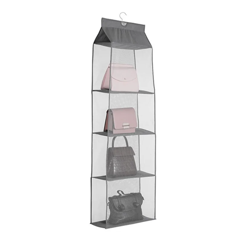 4-lags hængelåse design håndtasker opbevaring hængende pose i uldflor - Grå