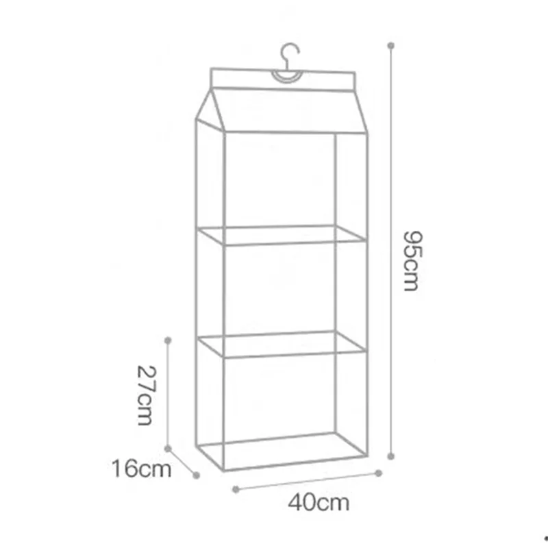 3 Layers Hook Design Hanging Bag Non-Woven Organizer for Storing Handbag - Grey