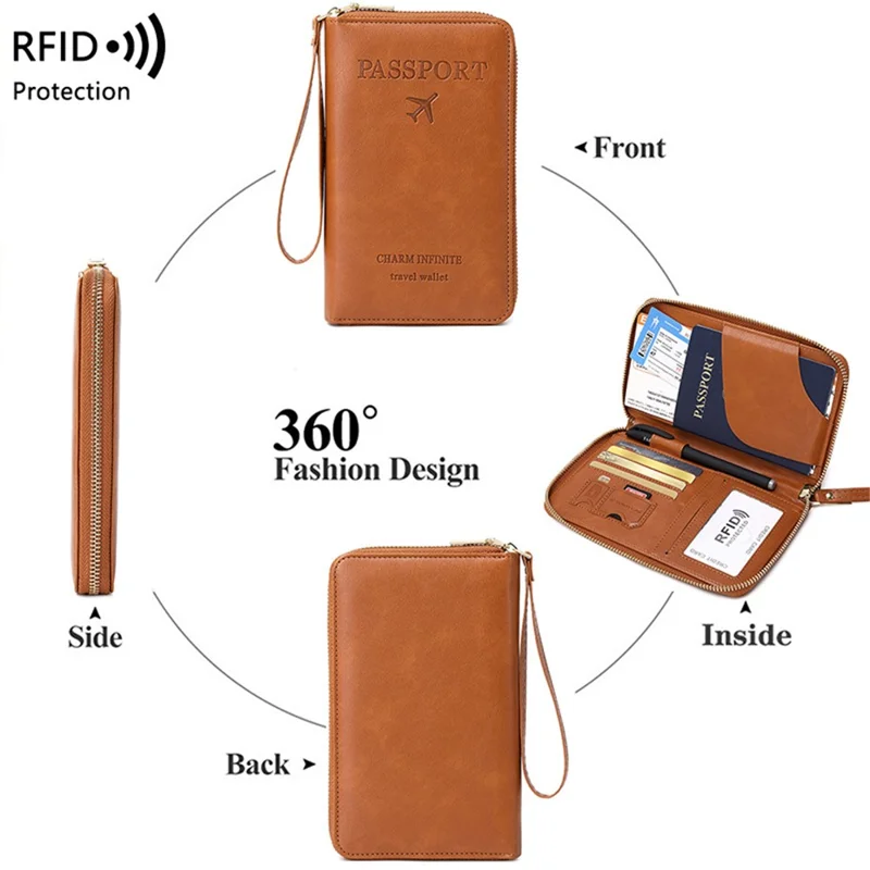 CHARM INFINITE 1678 RFID Blocking Passport Bag PU Leather Travel Wallet - Dark Blue