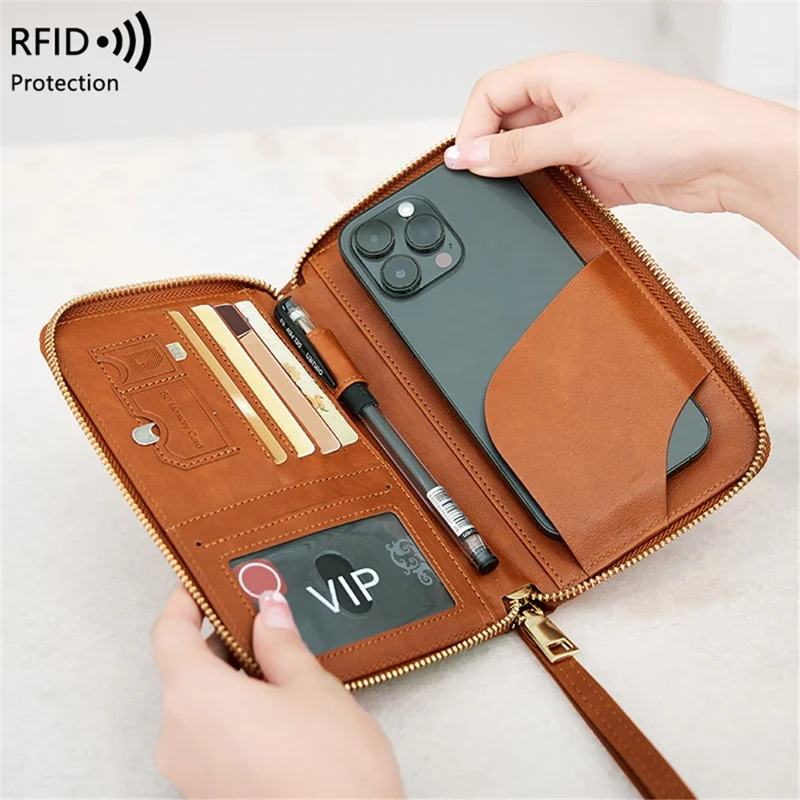 CHARM INFINITE 1678 RFID Blocking Passport Bag PU Leather Travel Wallet - Dark Blue