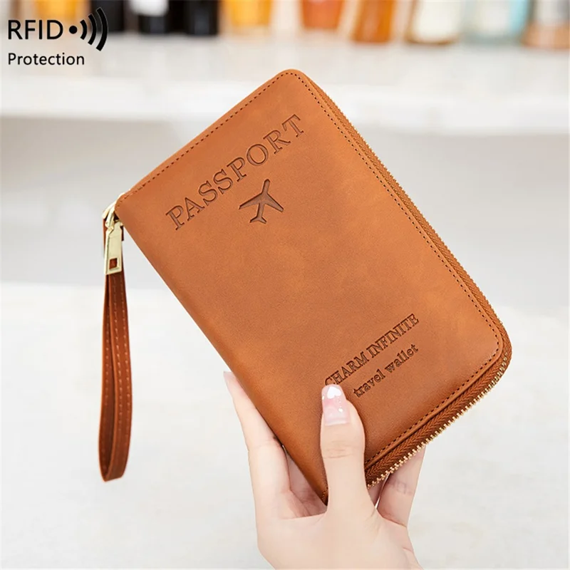 CHARM INFINITE 1678 RFID Blocking Passport Bag PU Leather Travel Wallet - Dark Blue