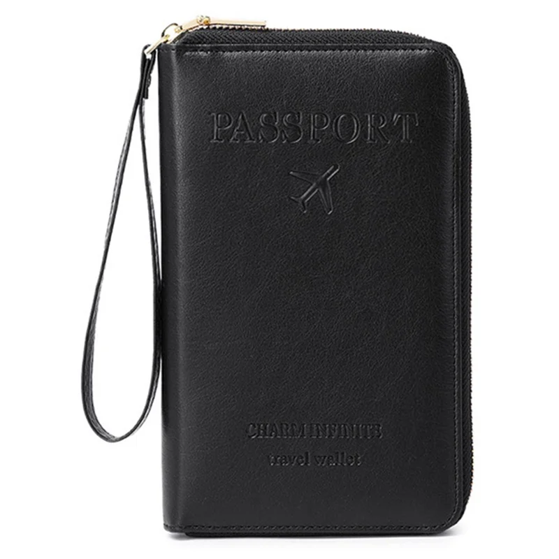 CHARM INFINITE 1678 RFID Blocking Passport Bag PU Leather Travel Wallet - Black
