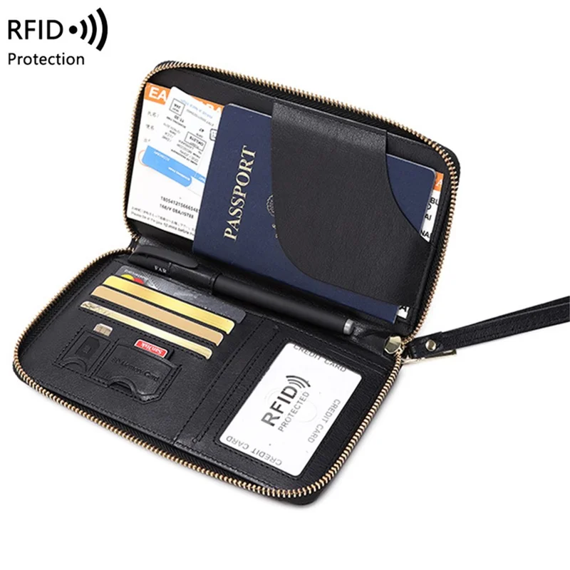 CHARM INFINITE 1678 RFID Blocking Passport Bag PU Leather Travel Wallet - Black