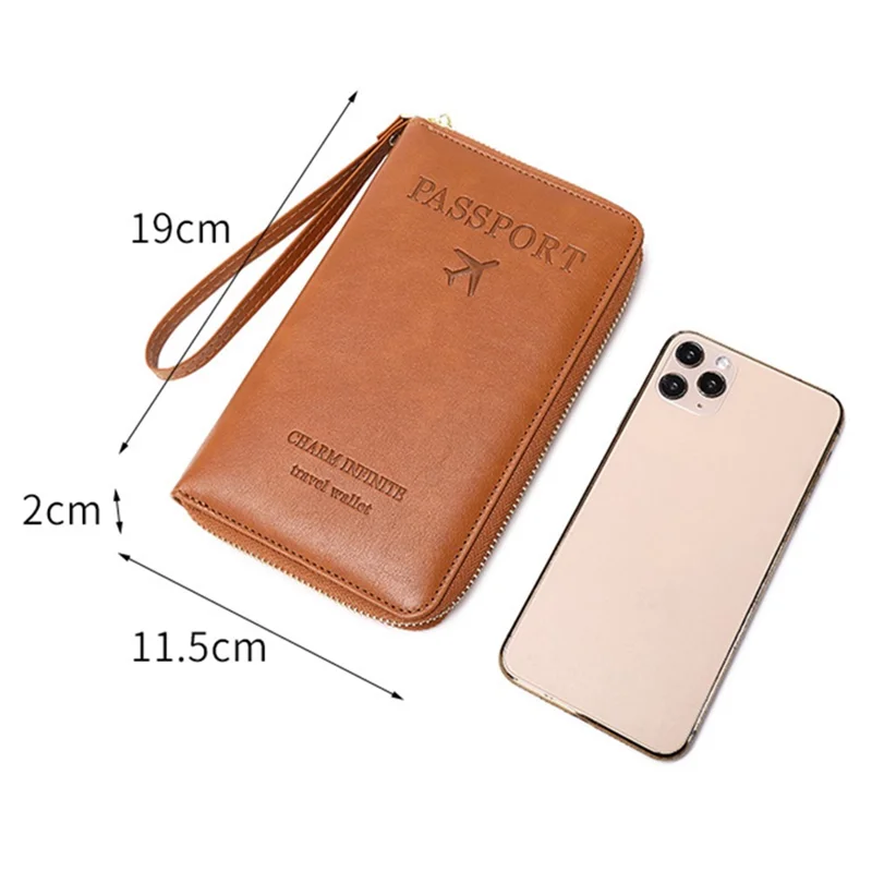 CHARM INFINITE 1678 RFID Blocking Passport Bag PU Leather Travel Wallet - Black