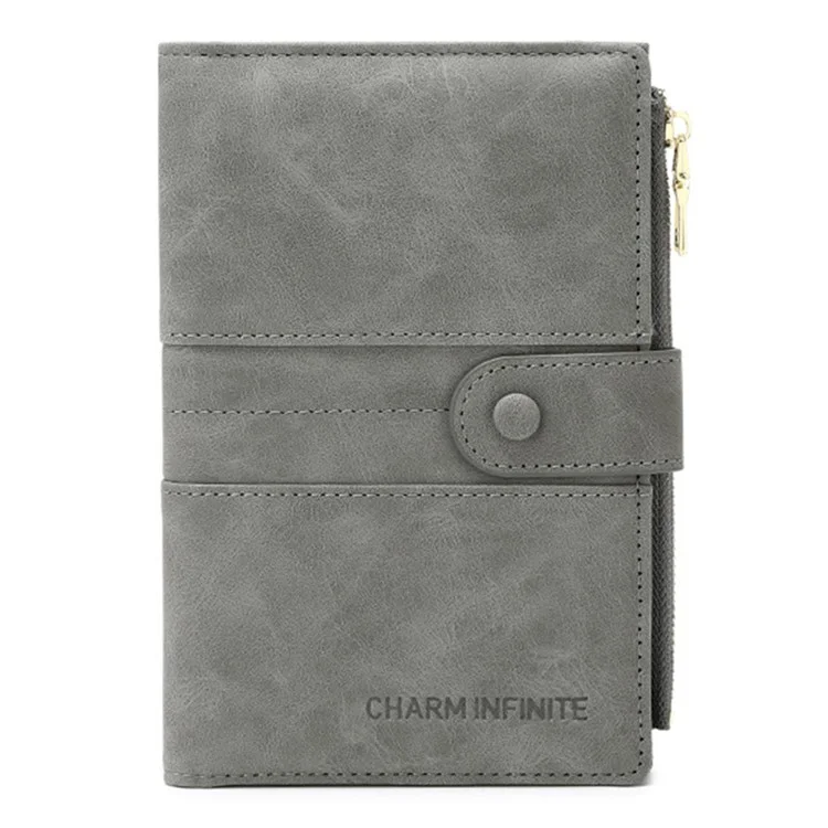 CHARM INFINITE 1676 Travel Passport Holder RFID Blocking PU Leather Wallet - Grey