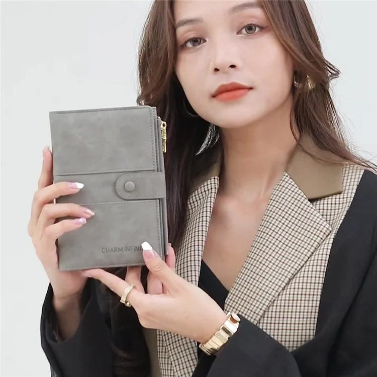 CHARM INFINITE 1676 Travel Passport Holder RFID Blocking PU Leather Wallet - Grey
