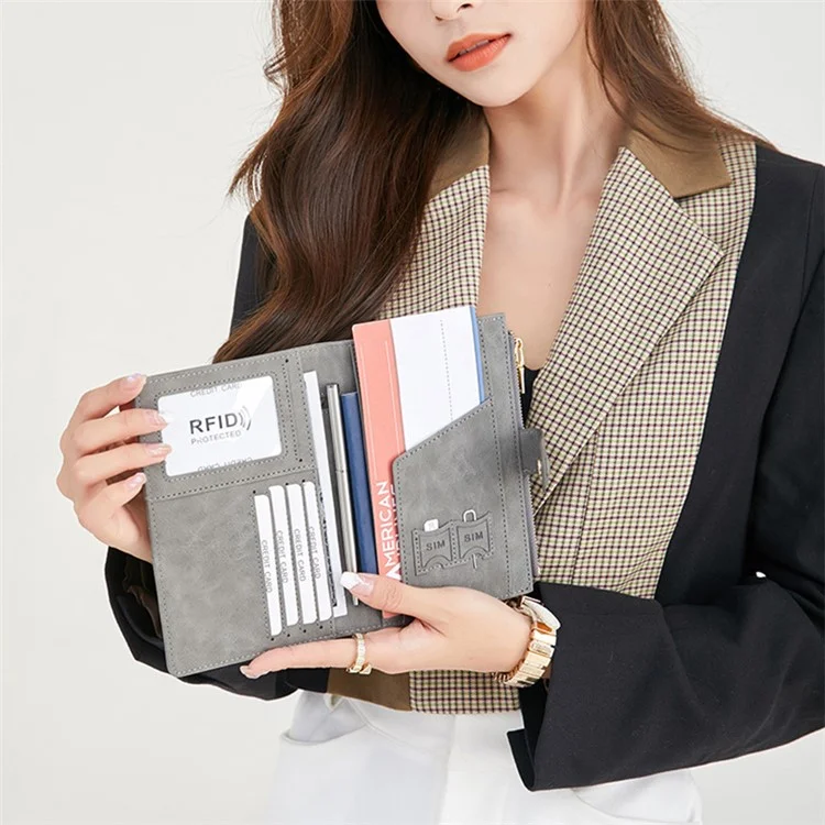 CHARM INFINITE 1676 Travel Passport Holder RFID Blocking PU Leather Wallet - Grey