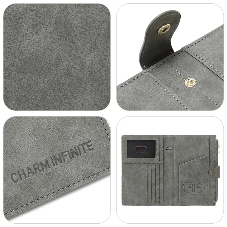 CHARM INFINITE 1676 Travel Passport Holder RFID Blocking PU Leather Wallet - Grey