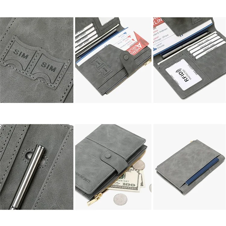 CHARM INFINITE 1676 Travel Passport Holder RFID Blocking PU Leather Wallet - Grey