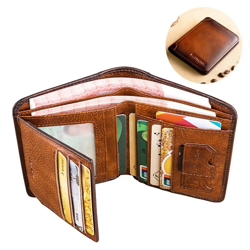 BANYANU N2011 Cowhide Men Tri-fold Short Wallet Cards Cash Holder - Brown