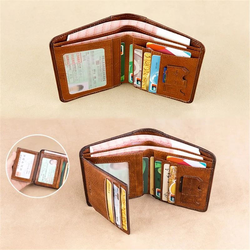 BANYANU N2011 Cowhide Men Tri-fold Short Wallet Cards Cash Holder - Brown