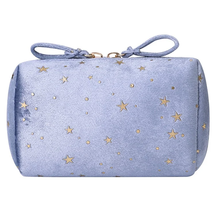Samtiger Kosmetikbeutel, tragbares Sternenmuster-Clutch-Bag, Reise-Make-up-Bag - Blau