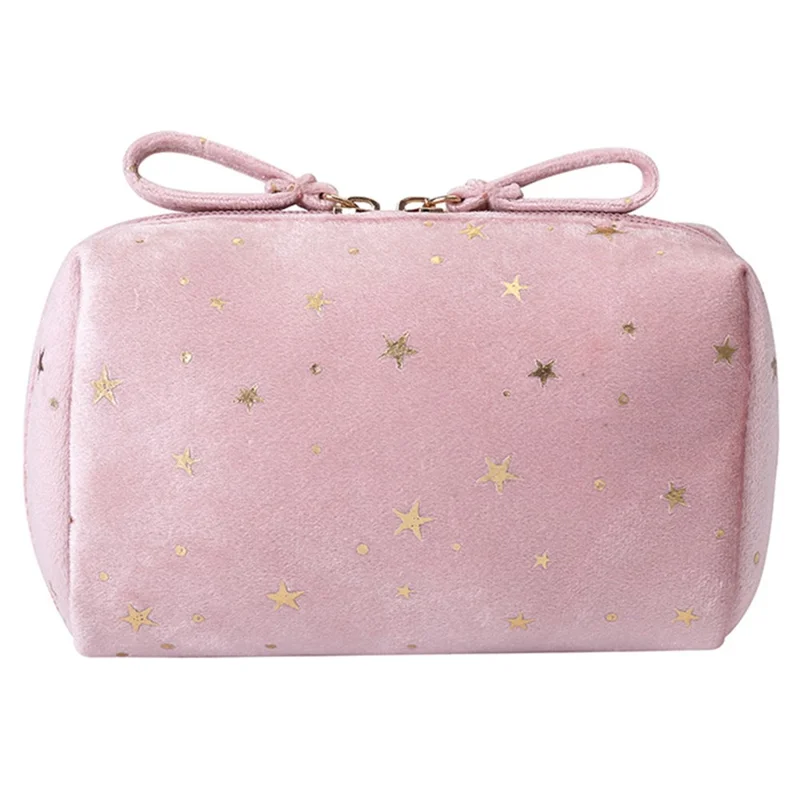 Velvet Cosmetic Bag Portable Star Pattern Clutch Bag Travel Makeup Bag - Pink