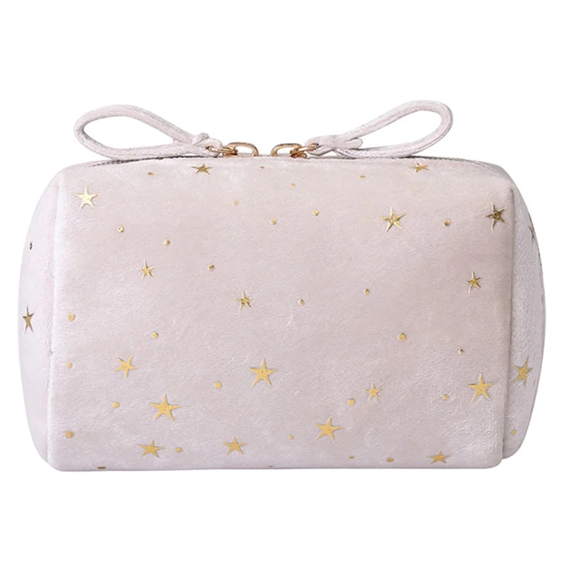 Velvet Cosmetic Bag Portable Star Pattern Clutch Bag Travel Makeup Bag - Khaki