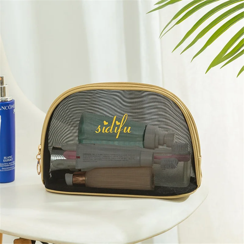 3Pcs / Set Fine Mesh Travel Makeup Bags Cosmetic Zipper Pouches Toiletry Bags - Gold