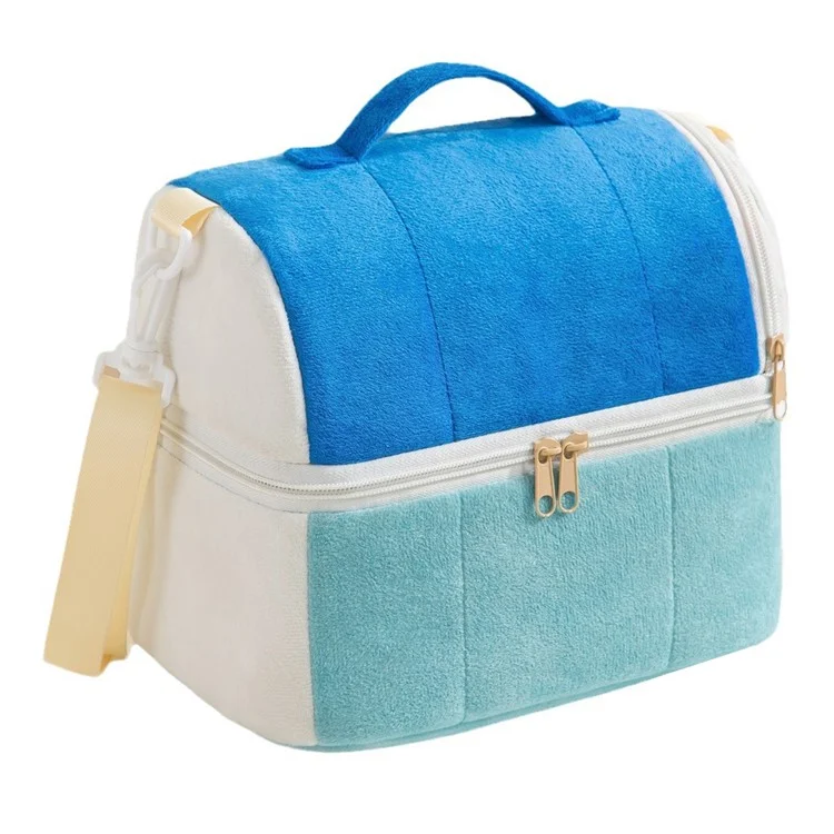 Velvet Cloth Double Layer Lunch Bag Insulated Bento Lunch Box Carrying Bag - Sapphire