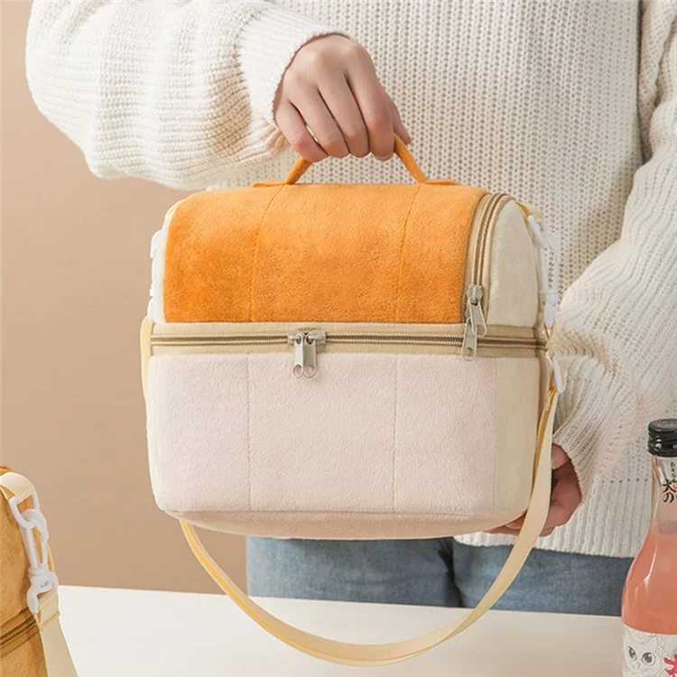 Velvet Cloth Double Layer Lunch Bag Insulated Bento Lunch Box Carrying Bag - Sapphire