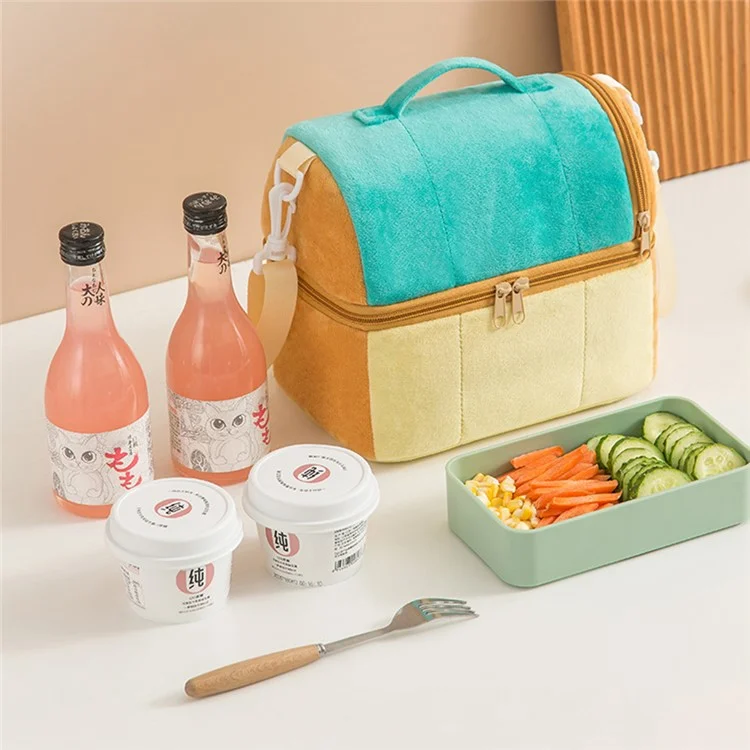 Velvet Cloth Double Layer Lunch Bag Insulated Bento Lunch Box Carrying Bag - Sapphire