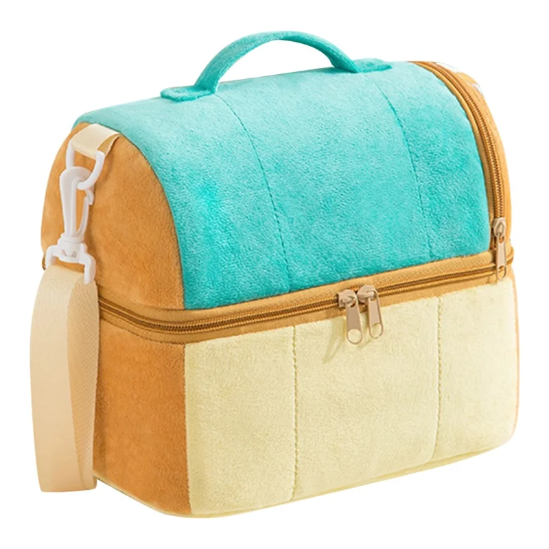 Velvet Cloth Double Layer Lunch Bag Insulated Bento Lunch Box Carrying Bag - Green