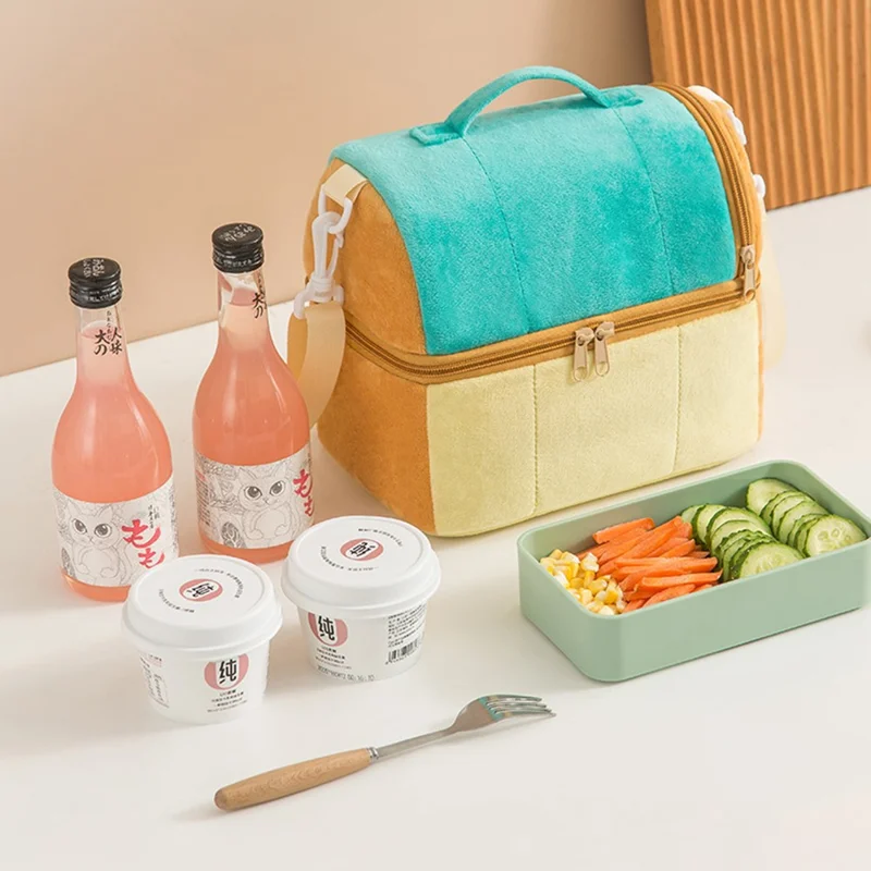 Velvet Cloth Double Layer Lunch Bag Insulated Bento Lunch Box Carrying Bag - Purple