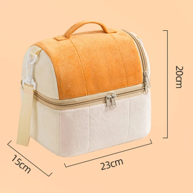Velvet Cloth Double Layer Lunch Bag Insulated Bento Lunch Box Carrying Bag - Purple
