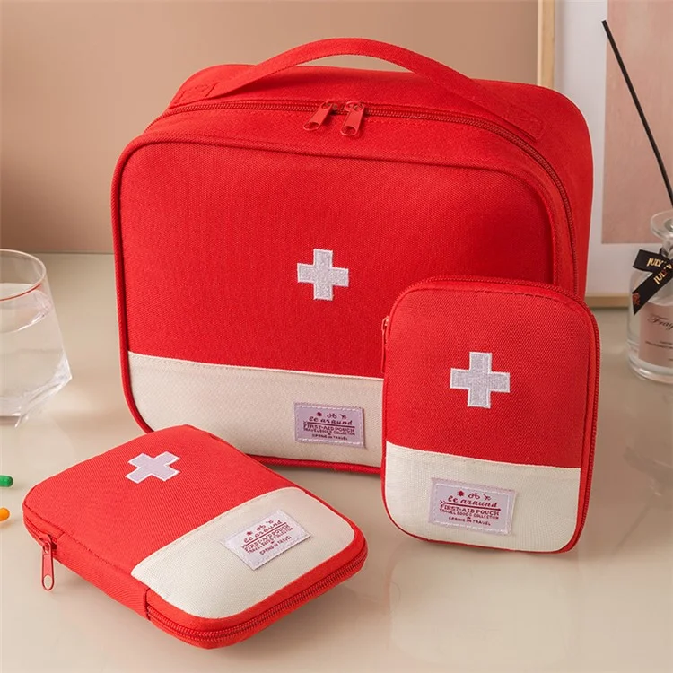 3Pcs / Set Zippered Travel Medicine Bag Oxford Cloth Pill Organizer Storage Case - Red