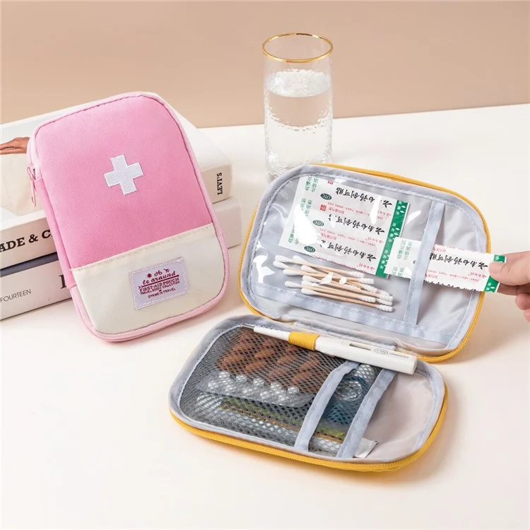 3Pcs / Set Zippered Travel Medicine Bag Oxford Cloth Pill Organizer Storage Case - Red