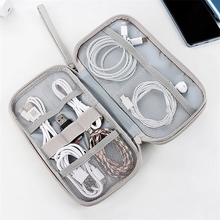 Dual Layer Cable Organizer Waterproof Portable Digital Storage Bag, Size M - Grey