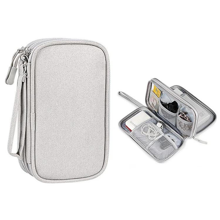 Size L (21x12.5x6cm) Electronics Organizer Bag Multi-Layer Storage Bag for Cable Charger Adapter - Grey