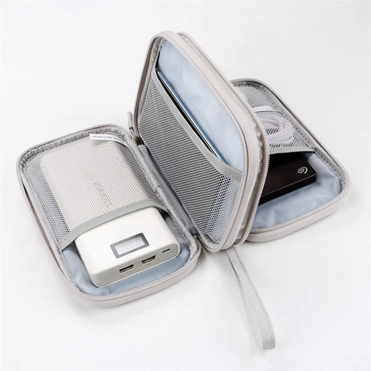 Size L (21x12.5x6cm) Electronics Organizer Bag Multi-Layer Storage Bag for Cable Charger Adapter - Grey