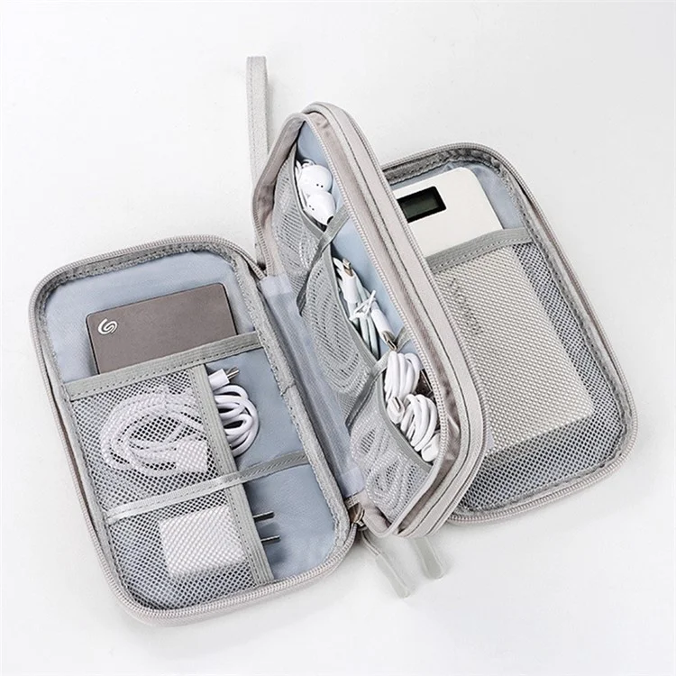 Size L (21x12.5x6cm) Electronics Organizer Bag Multi-Layer Storage Bag for Cable Charger Adapter - Grey