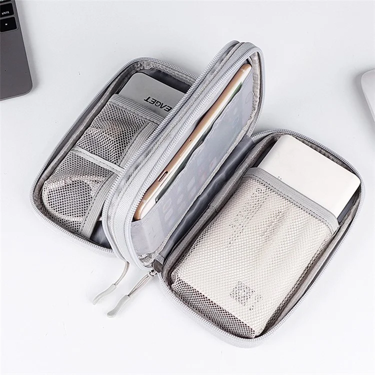 Size L (21x12.5x6cm) Electronics Organizer Bag Multi-Layer Storage Bag for Cable Charger Adapter - Grey