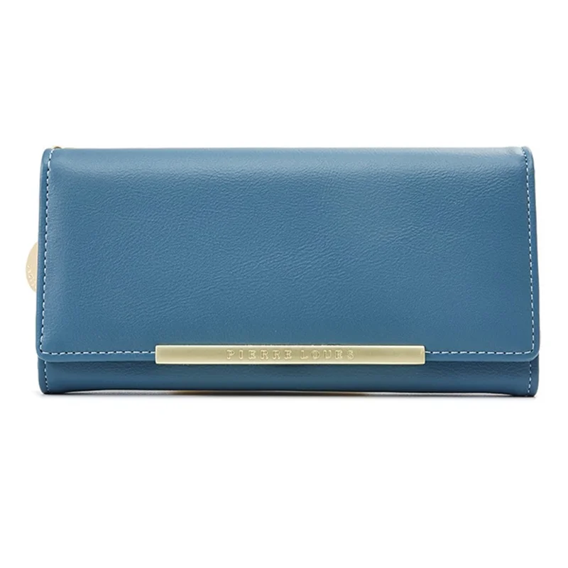 PIERRE LOUES PL728-18 Women Long Wallet PU Leather Clutch Bag Bi-fold Purse - Blue