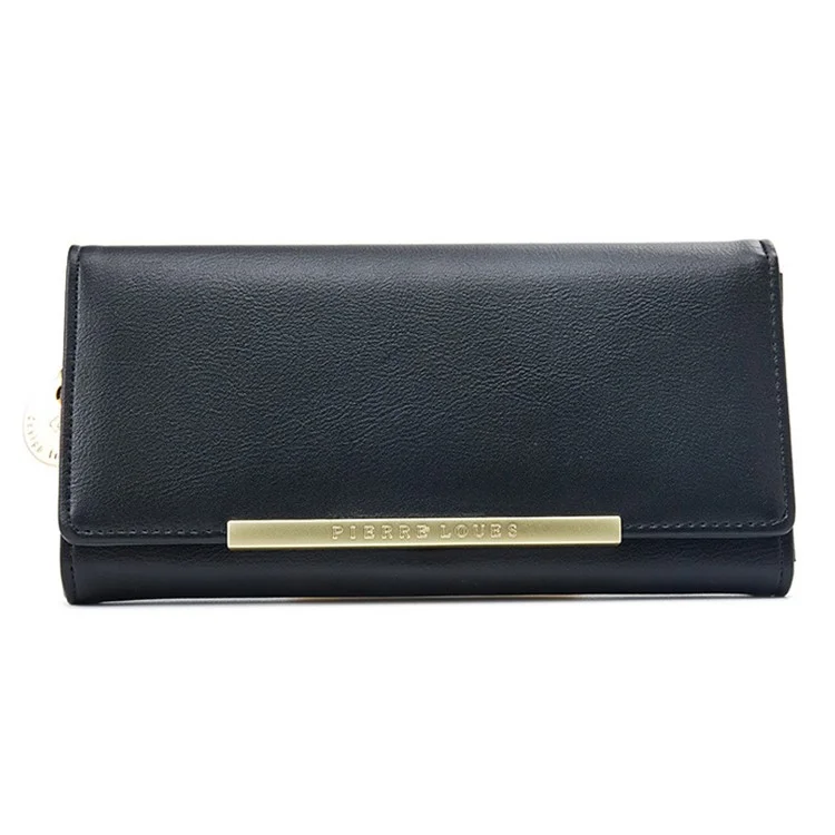 PIERRE LOUES PL728-18 Women Long Wallet PU Leather Clutch Bag Bi-fold Purse - Black